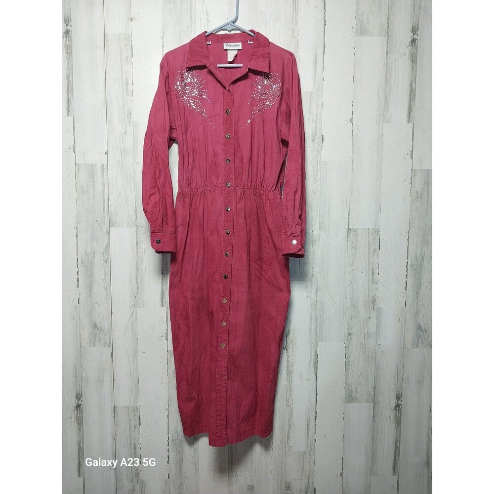 Decisions 1980's Shirt Dress Silver Studs Glam Rock Size 12 Made in USA
